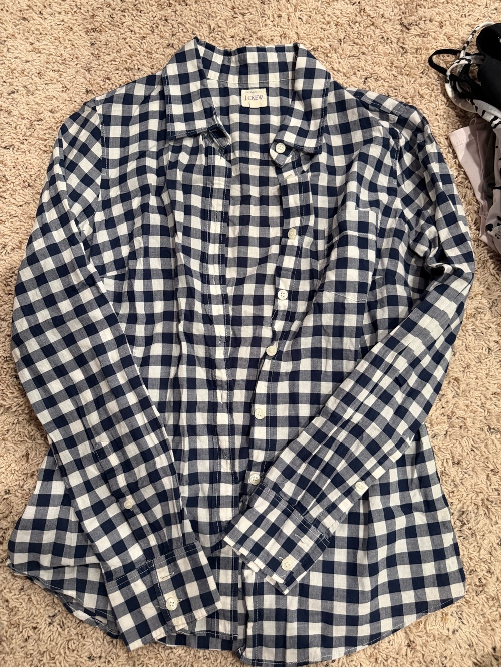 J. Crew Navy and White Gingham Shirt